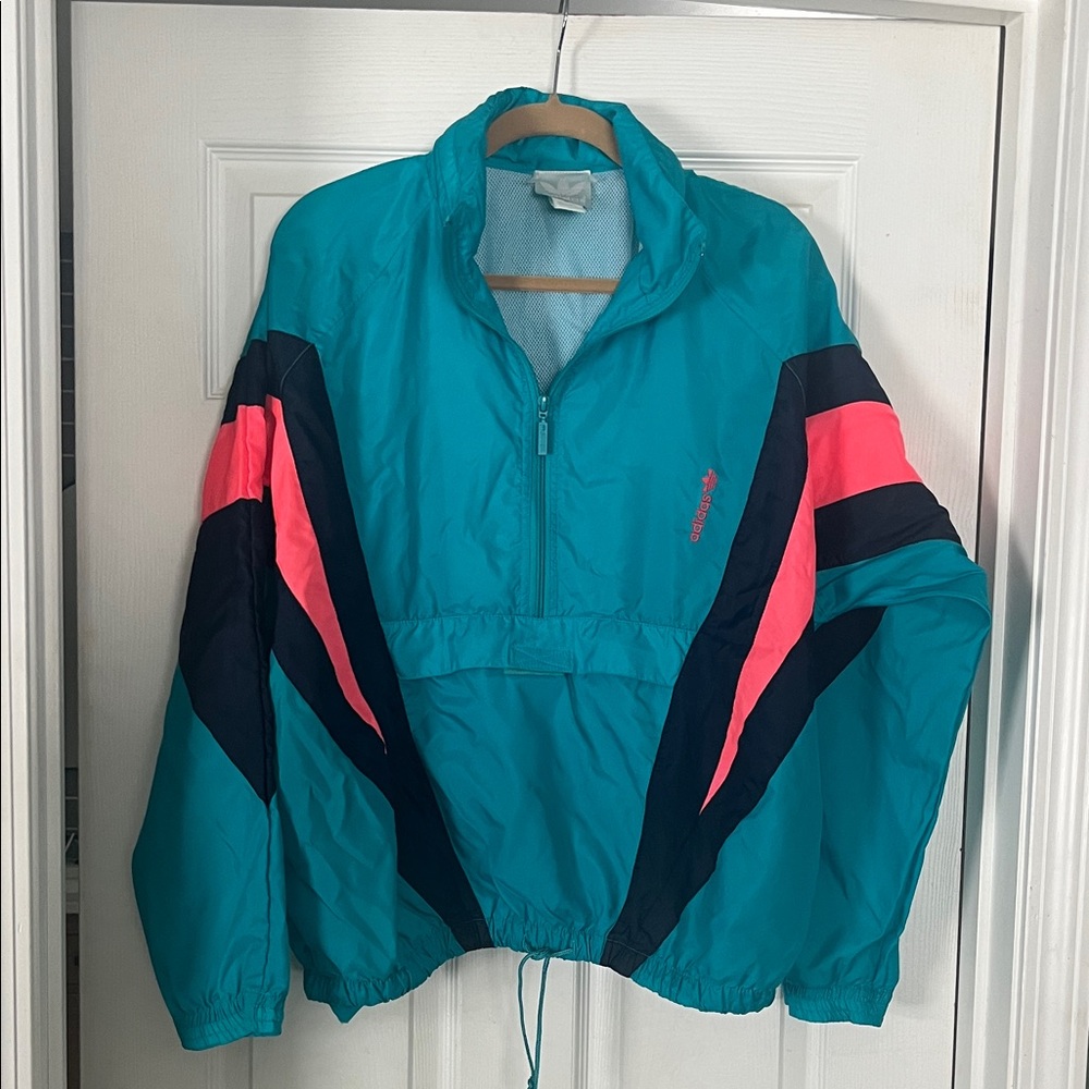 Vintage 90's Adidas Teal and Pink Windbreaker Jacket